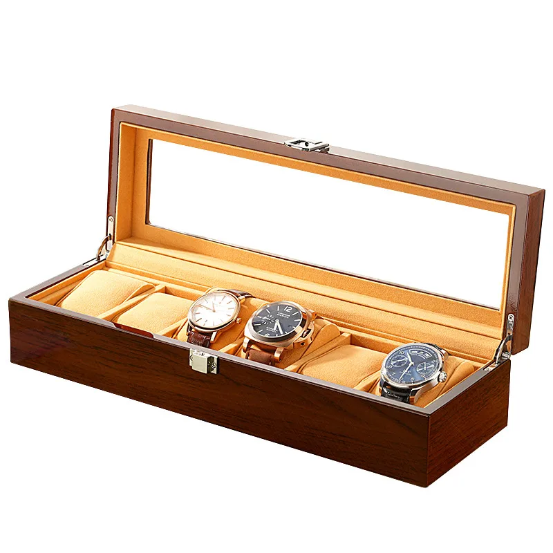 Ebony Wood Wristwatch Display Case, Caixa De Relógio De Luxo, 6 Relógios, Pintura De Piano, Coleção Caixa De Armazenamento, Embers