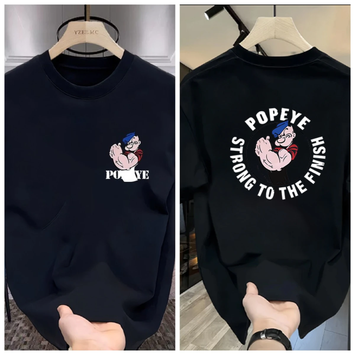 

2025 High-quality Heavy Cotton Short-sleeved Men's Popeye T-shirt Printed Loose Casual Top Men's and Women's Same Style Sports