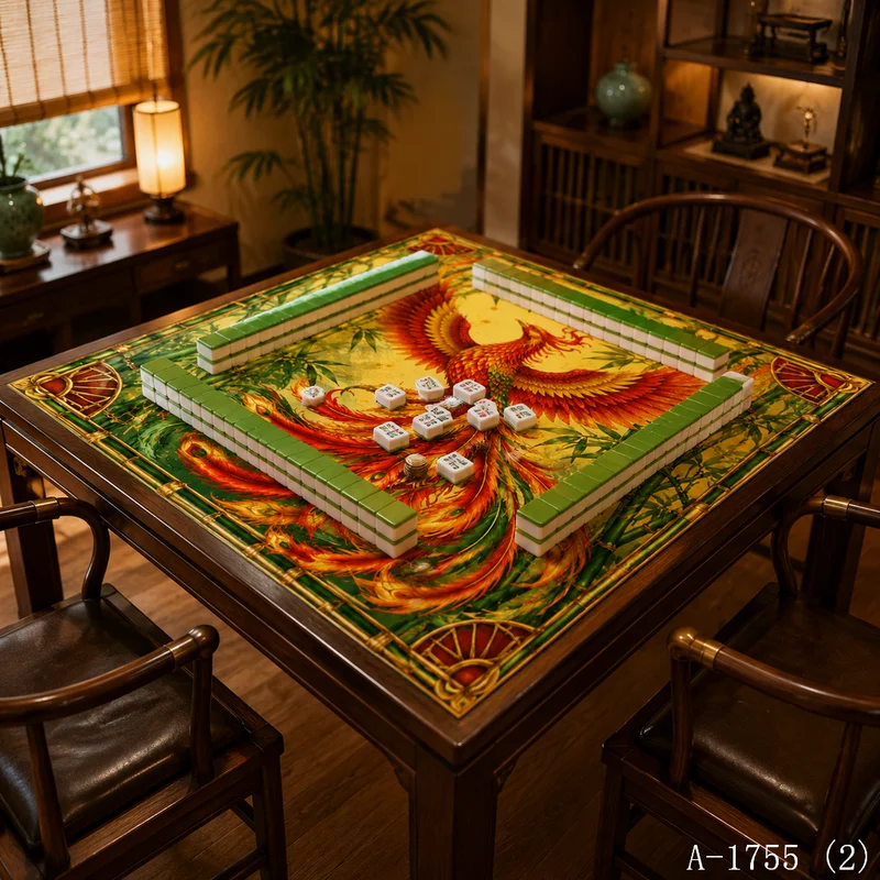 VIKAMA Chinese Mahjong Table Mat, Diatom Mud with Phoenix & Bamboo Design, Non-Slip & Quick-Dry for Home