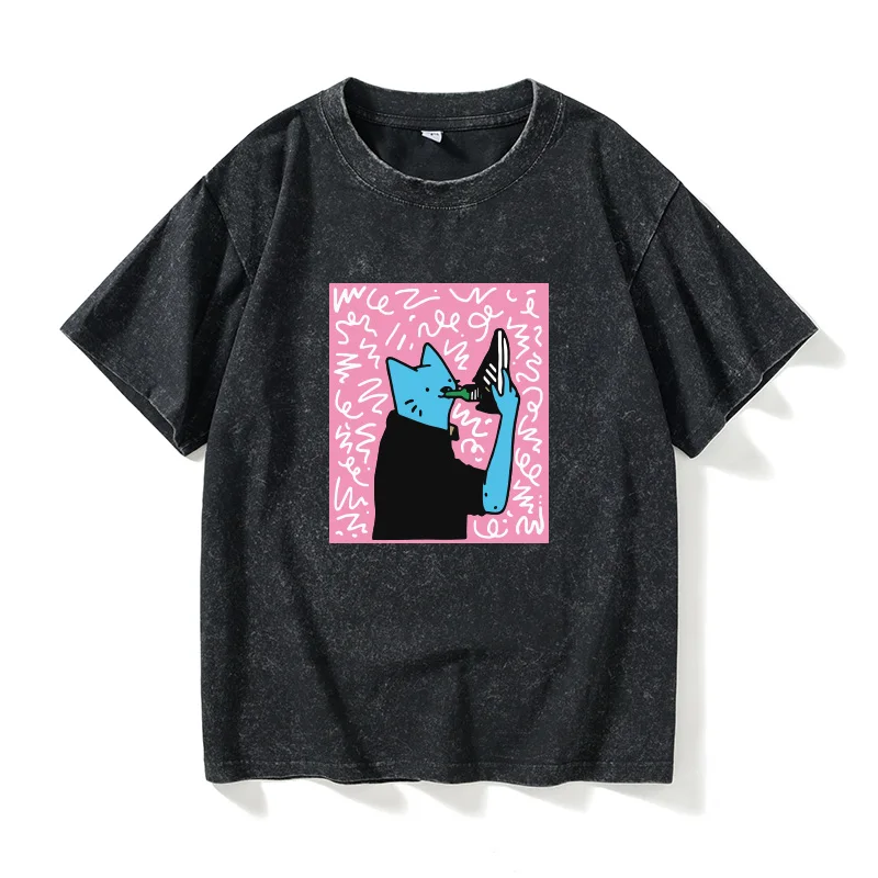 

Синяя футболка с круглым вырезом и эффектом варки, оригинальный уличный стиль, хлопок, летняя мода, Леон Карссен.