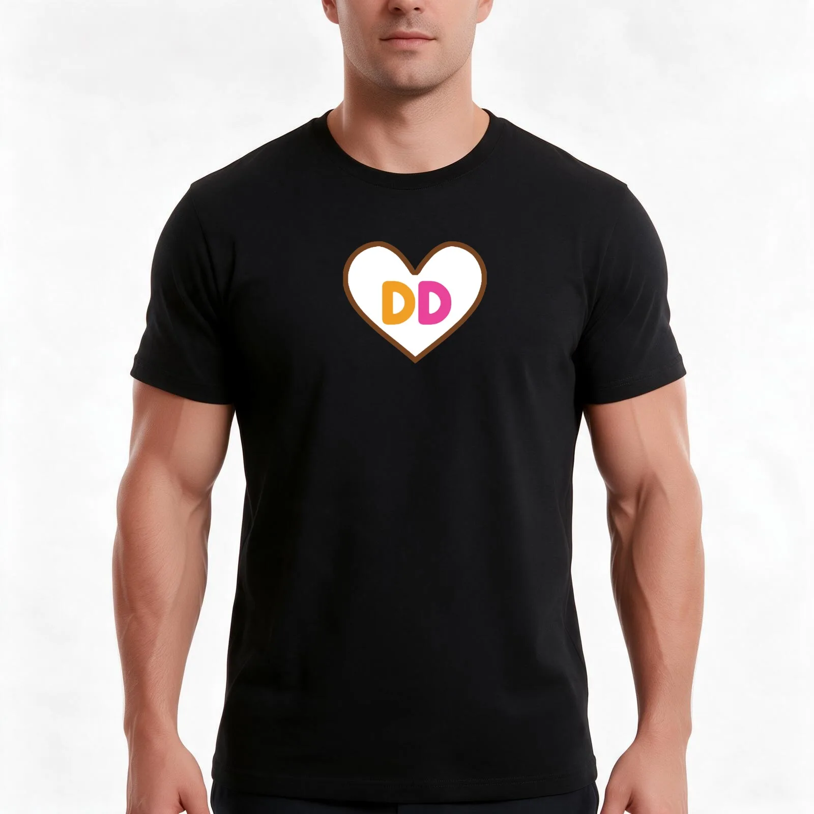 DD Heart T-Shirt, Summer Casual Cotton Tee, Oversized Streetwear Tops, Vintage Graphic Print, Loose Fit Short Sleeve