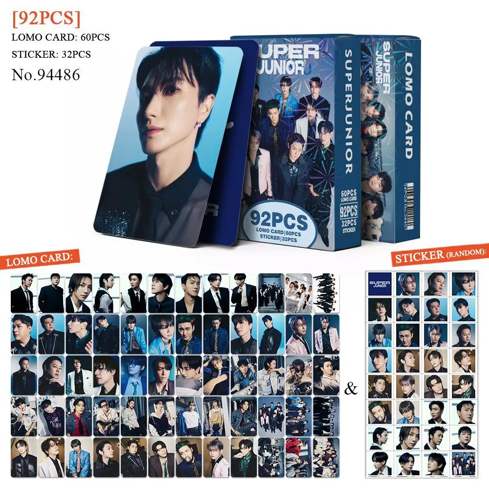 92Pcs/Set SUPER JUNIOR New Series Lomo Cards And Stickers LeeTeuk HeeChul Yesung DongHae SiWon RyeoWook KyuHyun Fans Gifts