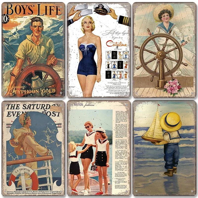 Sailor Poster Vintage Metal Plate Sailing Ship Rudder Hold Fast Retro Metal Tin Signs Sailing Club Living Room Home Wall Decor