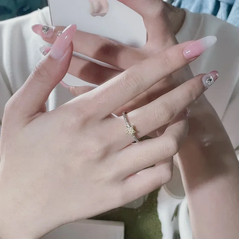 

MDL Moissanite Style Luxurious Little Princess Ring 18K Gold Plated Simple Galaxy Baby Pink Diamond Ring