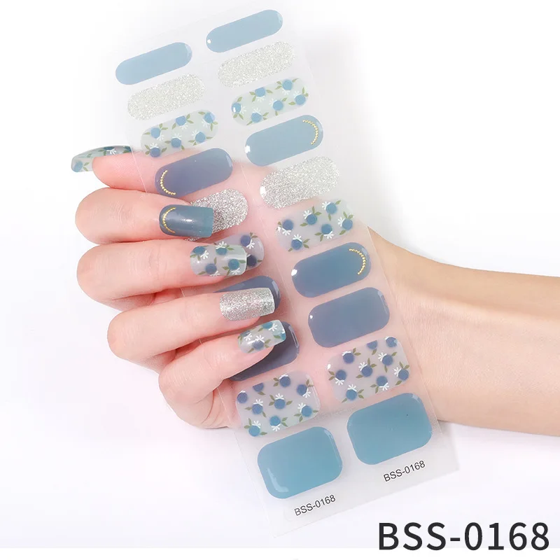 20Tips/Sheet Semi-Cured Gel Nail Patch Adhesive Sliders Long Lasting Full Nail Stcikers UV Lamp Neede Christmas Decorations 2023