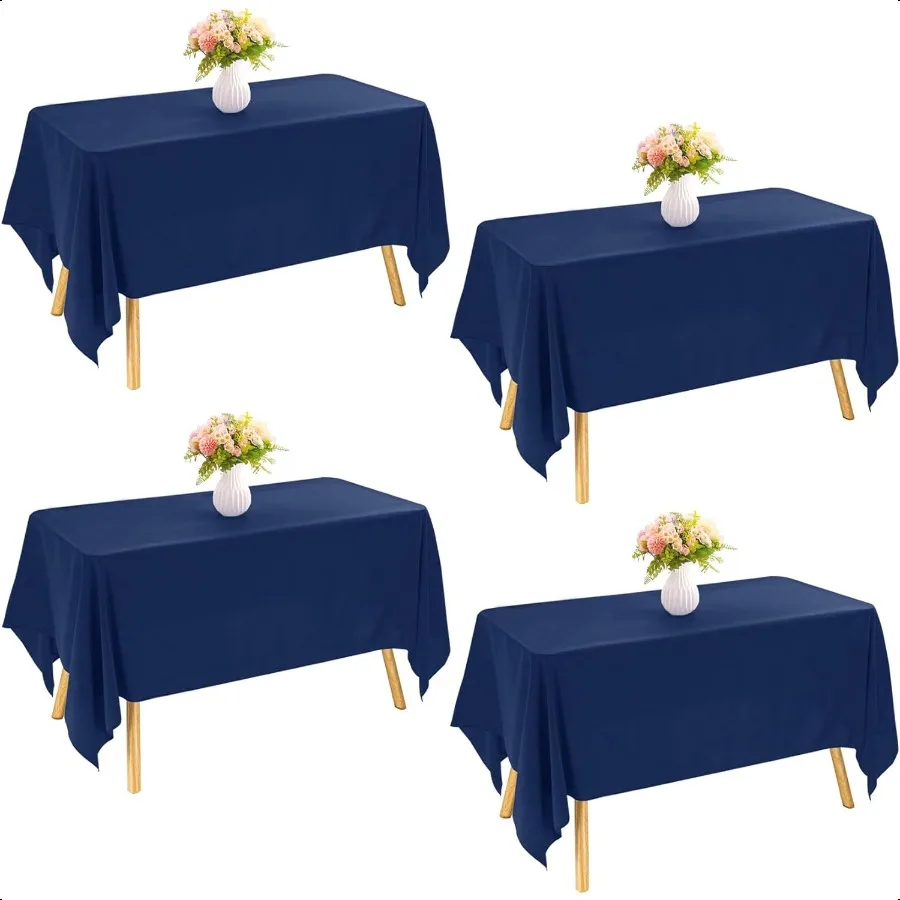 

4 Pack Navy Blue Rec Polyester Tablecloth 60x102 Inch Washable Polyester Table Cover for Wedding Dining Table Buffet Parties Ba