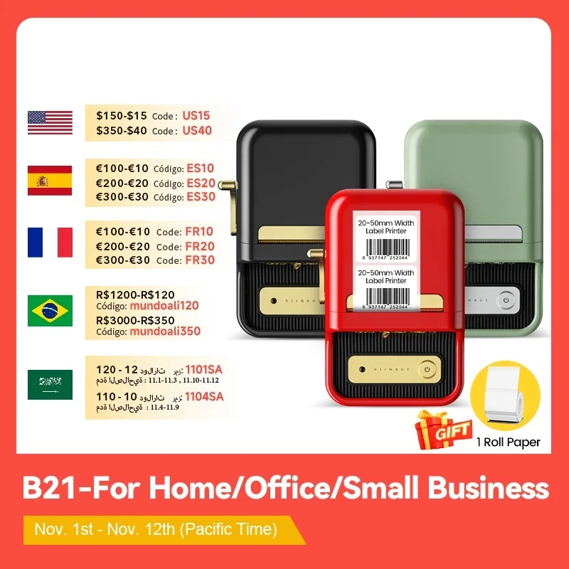 New B21 Wireless label printer Portable Pocket Label Printer Bluetooth Thermal Label Printer Fast Printing Home Use Office