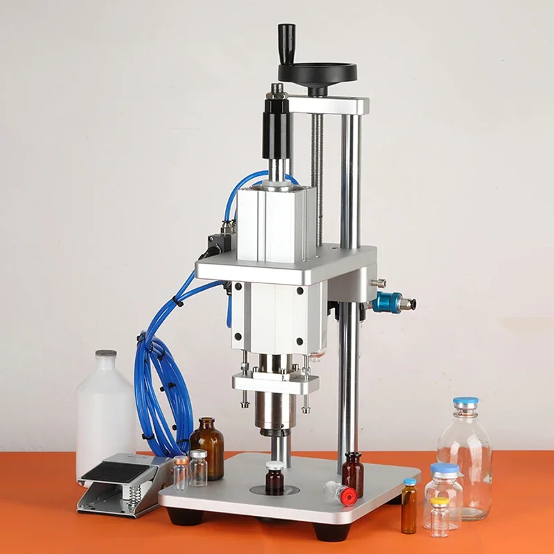 Máquina taponadora neumática LY, equipo de sellado de botellas, herramienta de tapa de bloqueo de botellas de aceite para prensado de anillos de cuello, prensado superior de vial