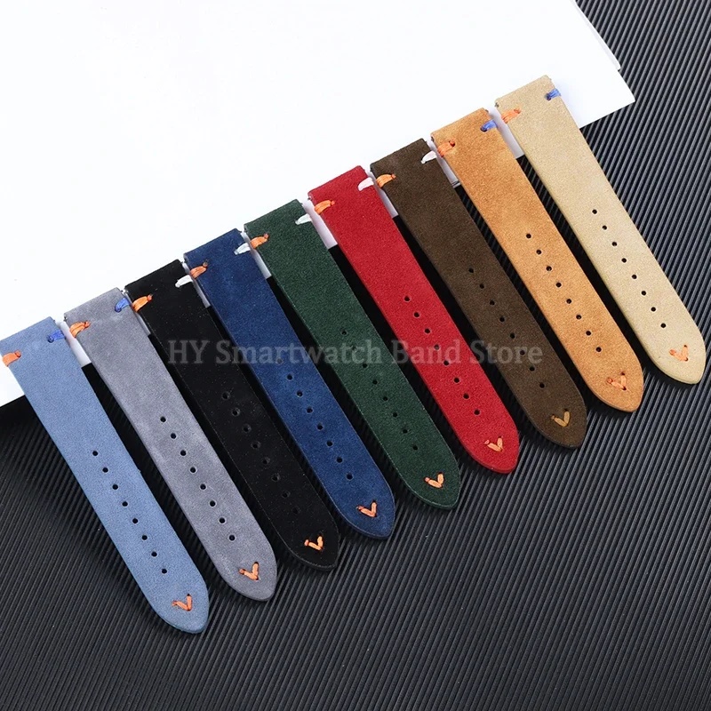 Cinturino per orologio in pelle scamosciata 18mm 20mm 22mm per Seiko per Omega Cinturino vintage con cuciture fatte a mano per Huawei GT4/3 42/46mm