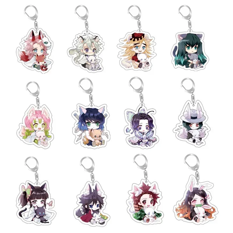 Tanjirou Nezuko Zenitsu Inosuke Giyuu Shinobu Acrylic Key Chains Anime Peripherals Jewelry Pendant Cosplay Anime Accessories