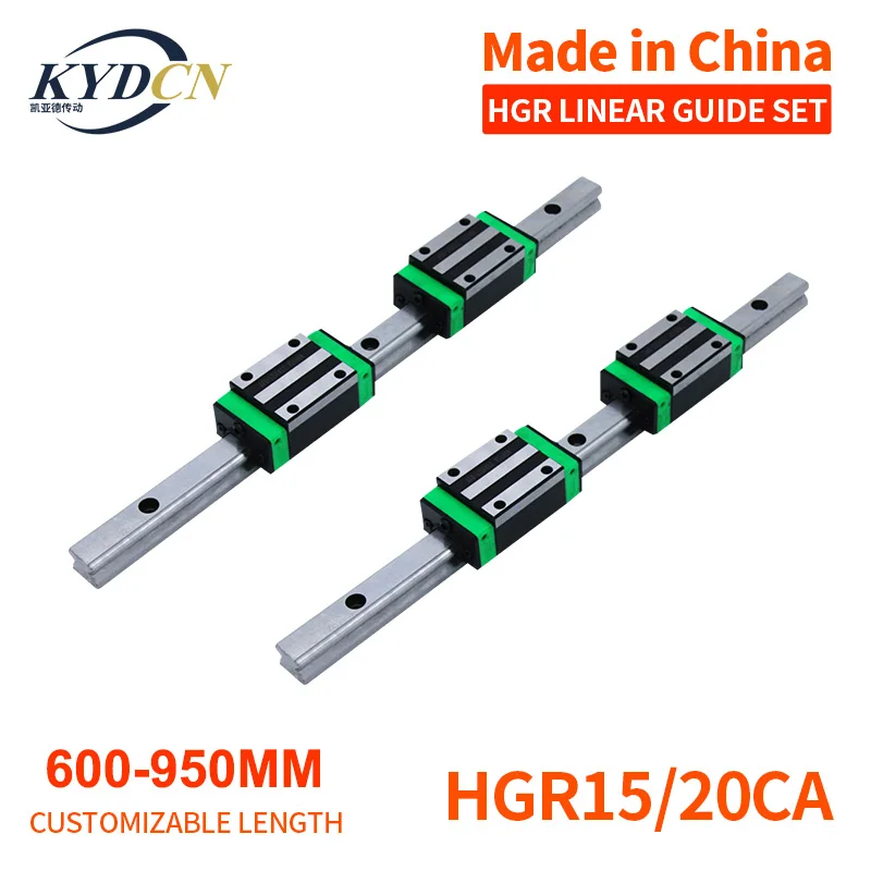 

KYDCN 2pc HGR15 HGR20 Square Linear Guide Rail 600-950mm + 4pc HGH15CA HGH20CA For CNC Router Engraving