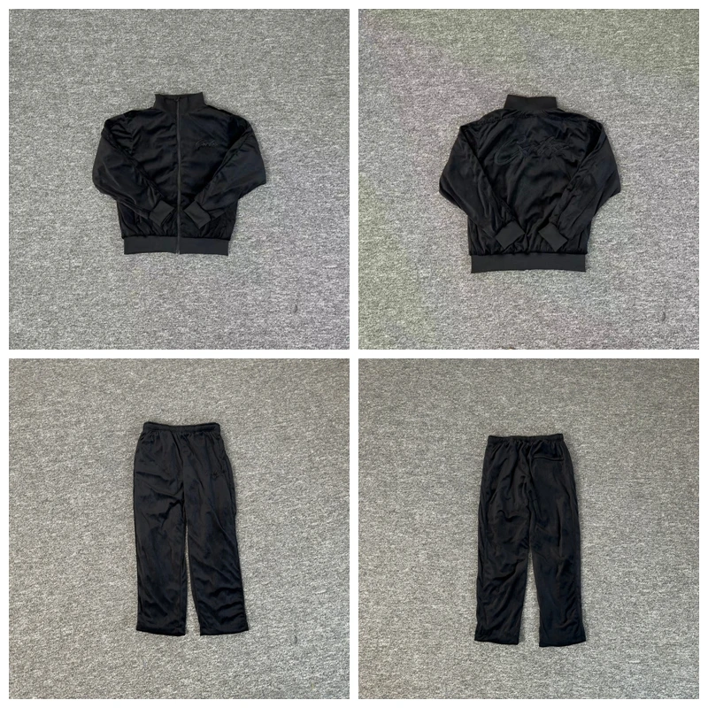 

Velvet Embroidered Zipper Jaet Devil Island Collarl Coat Autumn Faion Casual Sportswear Long Sve Long Pants