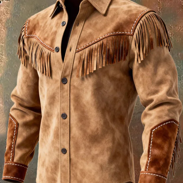 2026 Mens Fringe Jacket Retro Ethnic Tassel Single Breasted Casual Autumn Winter Streetwear Fashion Long Coat Outerwear Top view 3