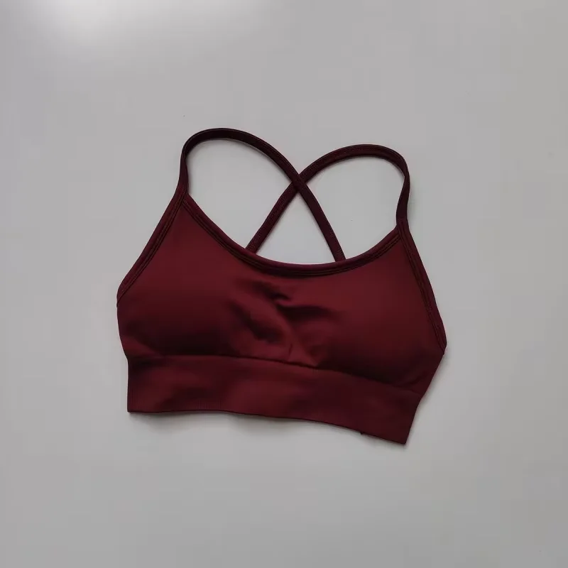 Schöner Yoga-Sport-BH mit offenem Rücken, dünnen Trägern und Kreuzriemen am Rücken, hochelastischer, atmungsaktiver BH, stoßdämpfend, ideal zum Laufen, für Pilates und Training. – Detail 7