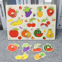 30cm Baby Toys Montessori Wooden Puzzle Hand Grab Board Educational Wood Puzzles for Kids Cartoon Animal Vehicle Gift for Child