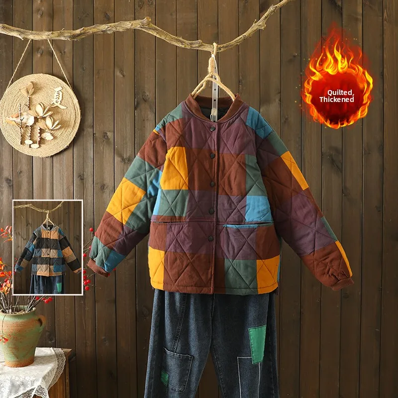 

Хлопковая куртка Thiened с хлопковым сэндвичем и ромбовидным узором, длинный кардиган с воротником-стойкой и пуговицами, пальто больших размеров...