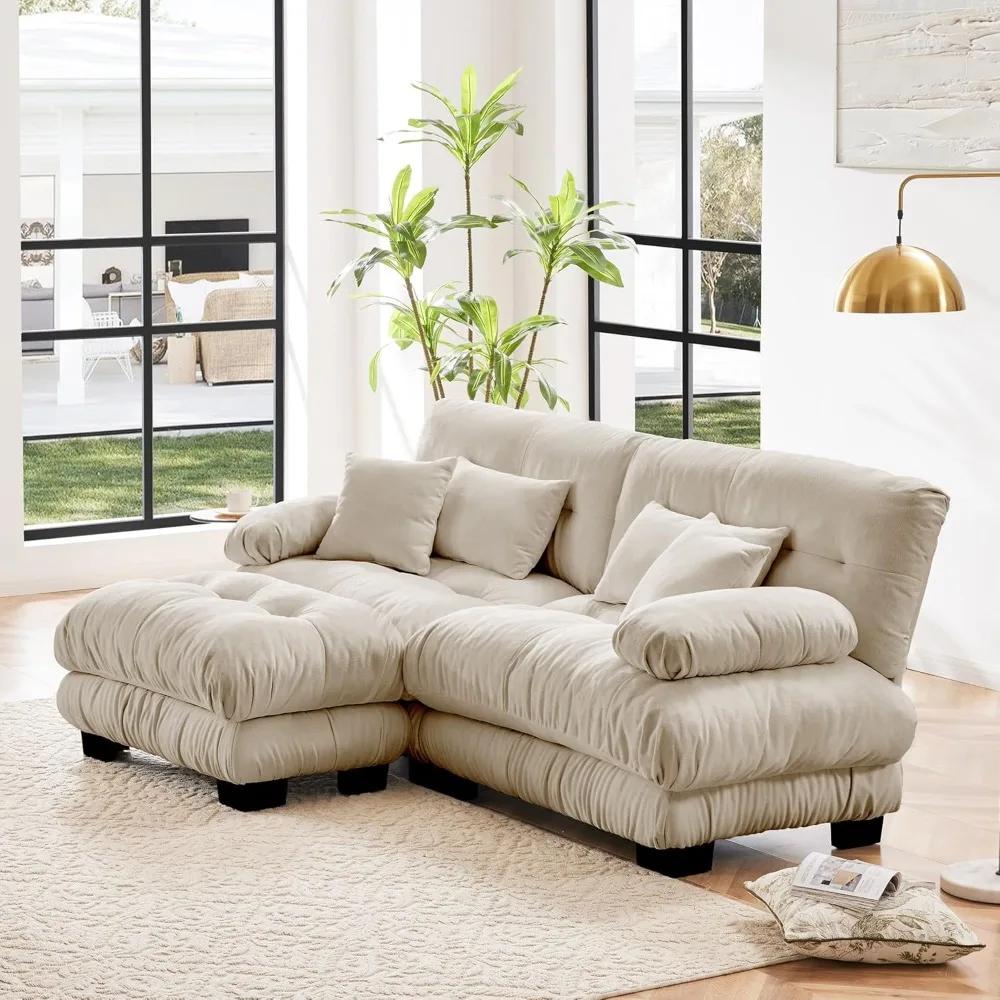tt-L Shaped Modular Sectional Sofa Ottoman Deep Seat 2 Seater Cloud Couch Small Space Modern Loveseat Bolster Armrest, Custom-