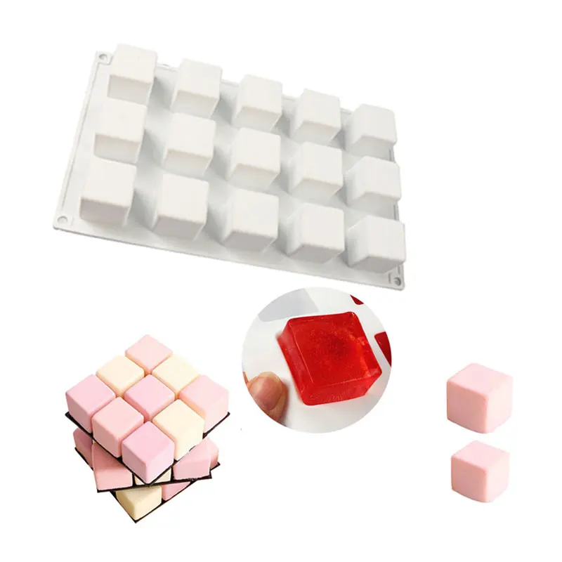 15 Cavity Square Cube Silicone Cake Bake Mold Chocolate Mousse Jelly Pudding Ice Cream Soap Pastry Dessert Bread Decorating Tool