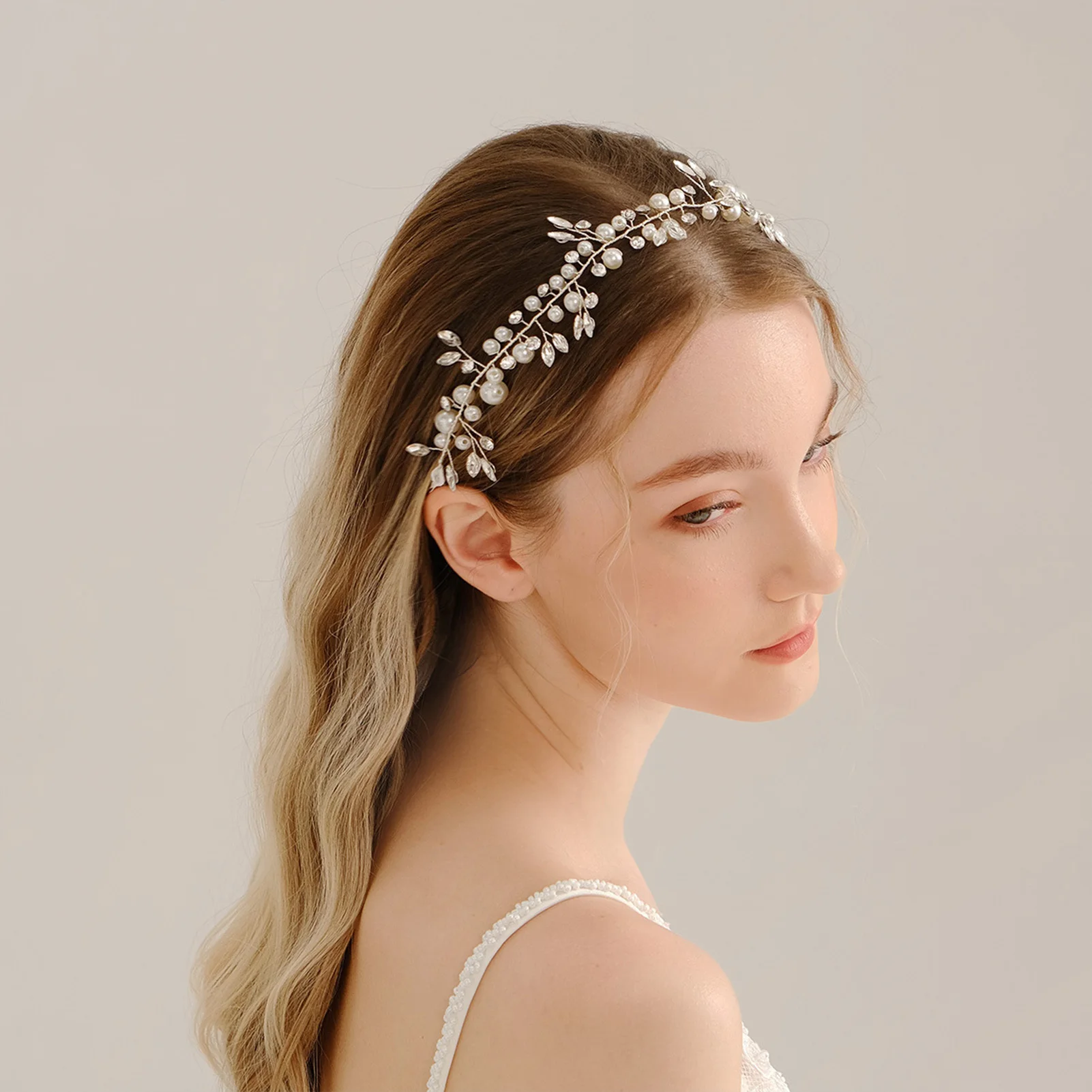 حجر الراين كريستال اللؤلؤ عصائب ورقة على شكل هيرباند تيارا للنساء العروس الزفاف إكسسوارات الشعر مجوهرات الزفاف الشعر #2