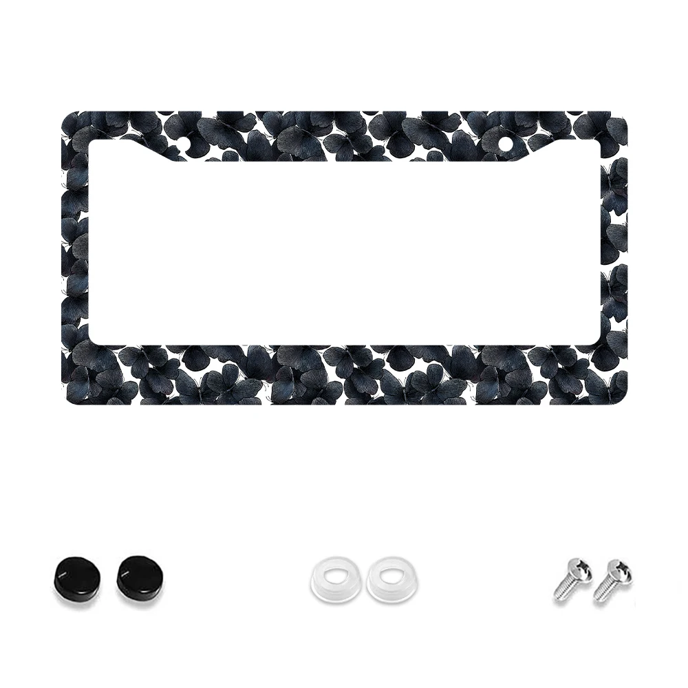 

1pc Black Butterfly Pattern 2 Hole License Plate Frame Aluminum Material 6x12 Inches with Screw Set Retro Novelty Car Decoratio