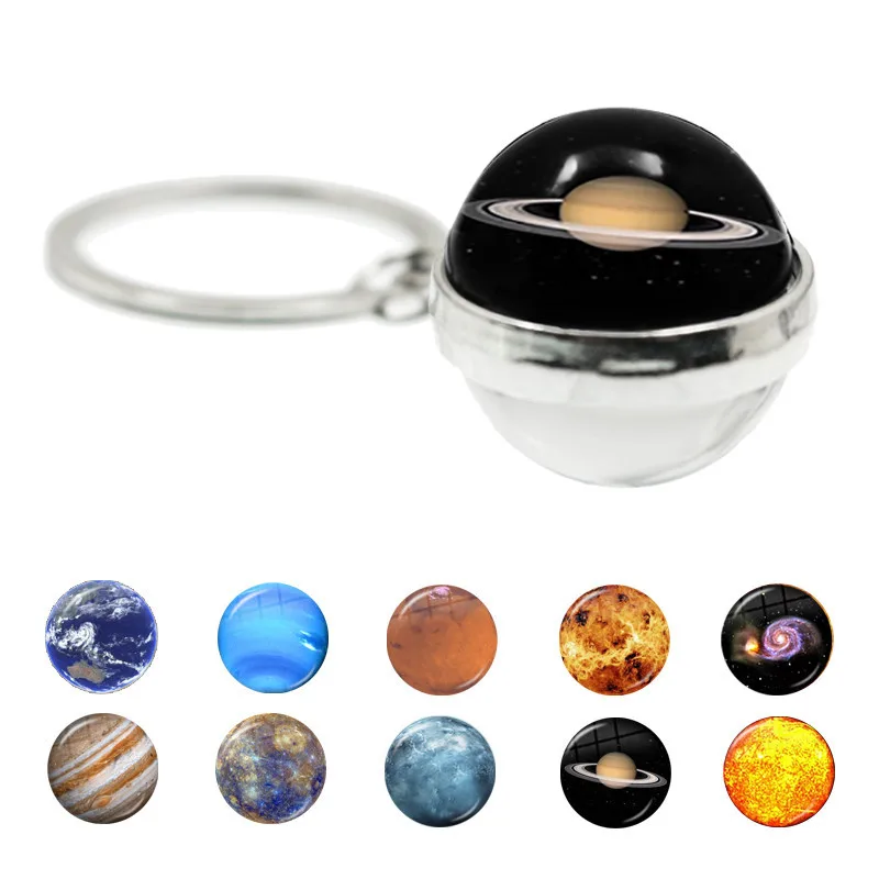 Solar System Planet Keychain Galaxy Nebula Space Key Holder Moon Earth Sun Mars Art Picture Double Side Glass Ball Keyring men