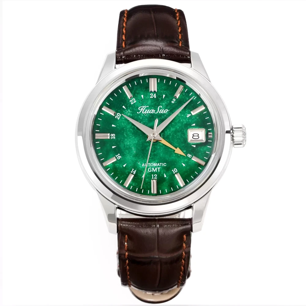 HUASUO 39mm Men's Watch NH34 GMT Automatic Mechanical Movement Sapphire Crystal Stainless steel Original Design Watches