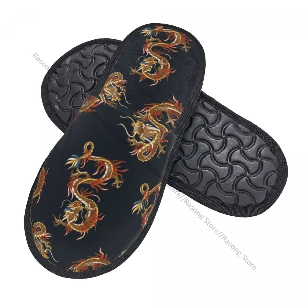 Winter Slipper Woman Man Fluffy Warm Slippers Traditional Dragon House Slippers Shoes