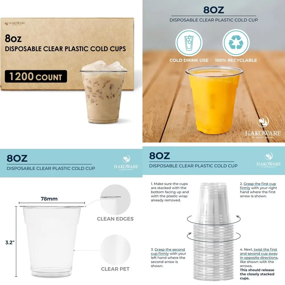 

Gourmet Disposable 8 oz Clear Plastic Cold Cups, Pack of 1200, Ideal for Weddings, Parties, and Cocktails