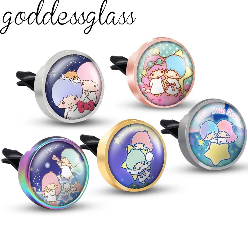 Little Twin Stars Niedlicher Cartoon-Foto-Aromatherapie-Auto-Deko-Clip Parfüm-Medaillon Zubehör Öl-Duft-Schlüsselanhänger