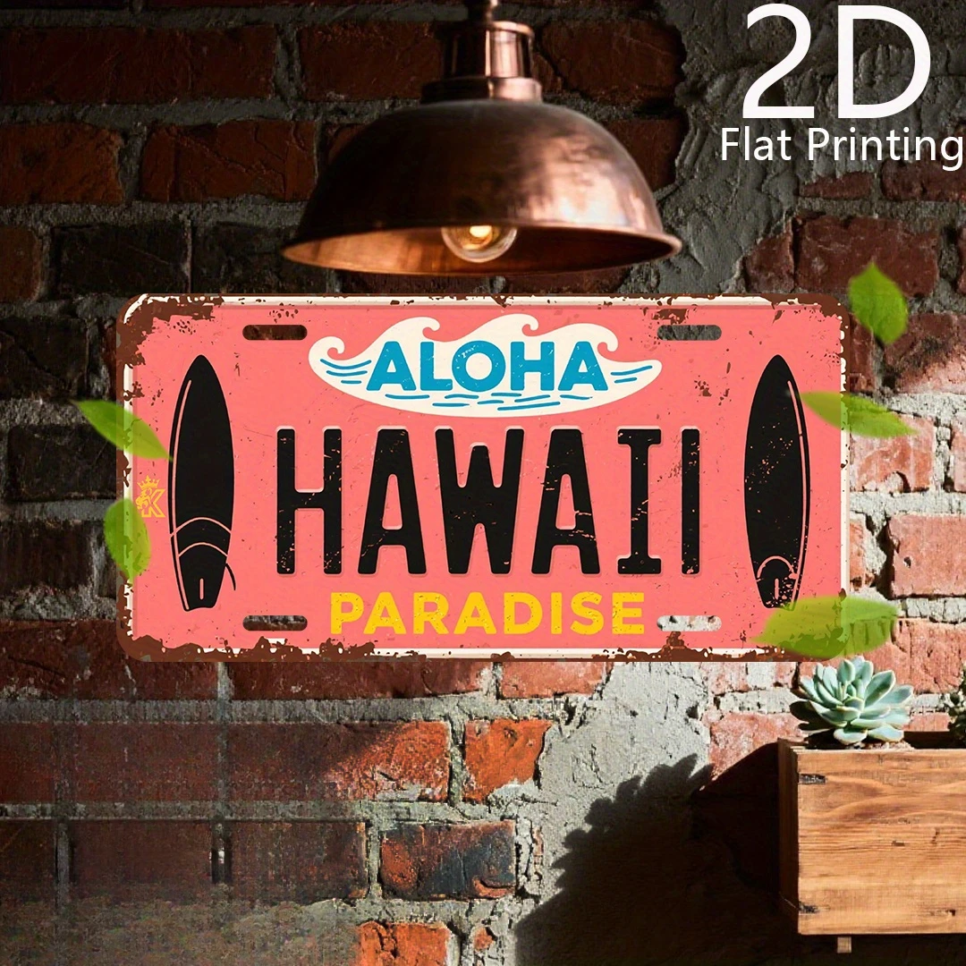 2D Flat - [2D Flat] 1pc 2D Flat Printing 2D Flat Printing, 1pc, Vintage Wood Sign, Decorative Plaque And Sundries, Hawaiian (Alo