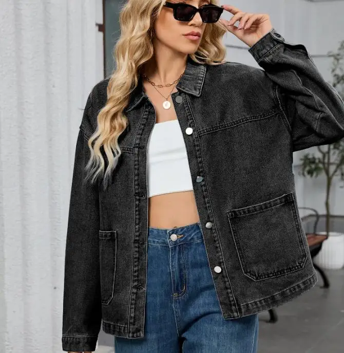 

2025 модная элегантная женская свободная повседневная куртка с длинными рукавами в стиле ретро, ранняя осень, новый стиль, джинсовая куртка с лацканами, женская одежда