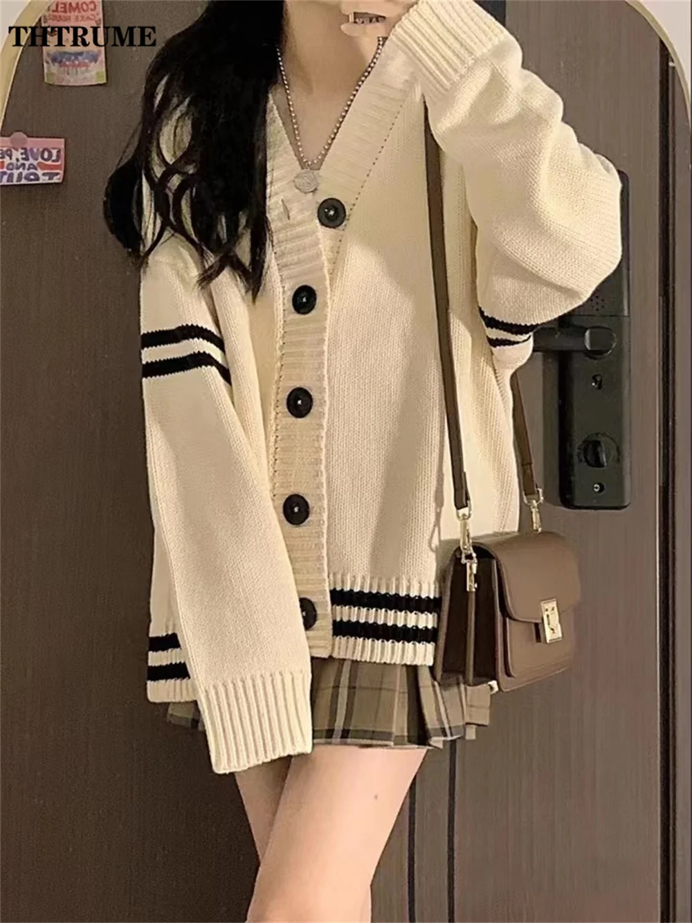 Sweet Korean Knit Sweaters Fashion Women Autumn Solid Single Breasted Loose V-Neck Jumpers Tops Casual Streetwear New Cardigans