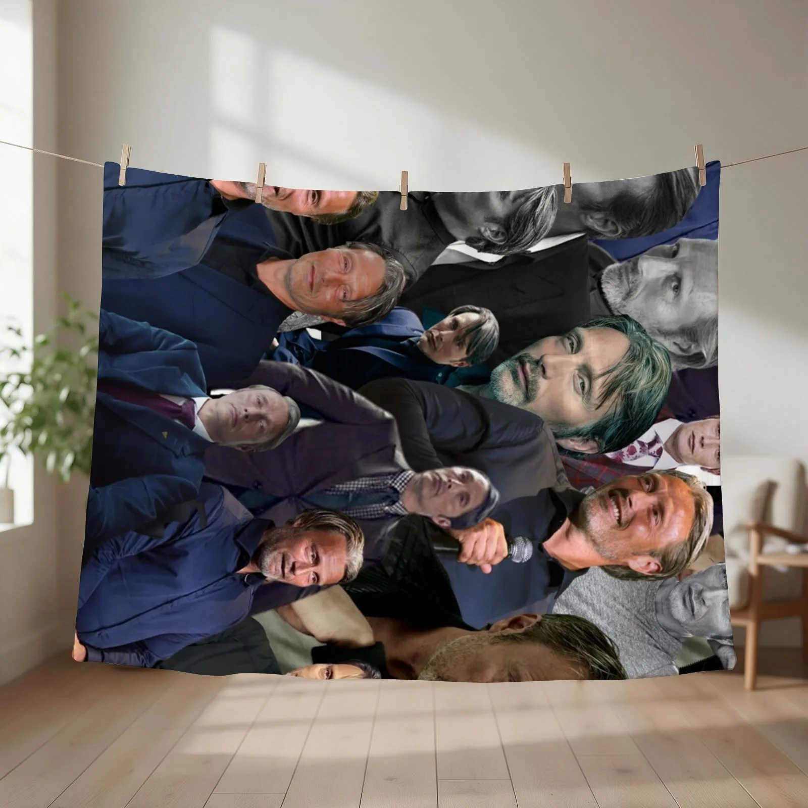 mads mikkelsen photo collage Throw Blanket couch cozy soft plush fuzzy picnic outdoor blanket