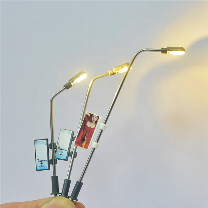 YSUN-100 قطع نموذج صغير قطار السكك الحديدية عمود الإنارة ضوء الشارع المصابيح الدافئة الأبيض HO مقياس 1:100 حديقة مصابيح إضاءة للمناظر الطبيعية #6