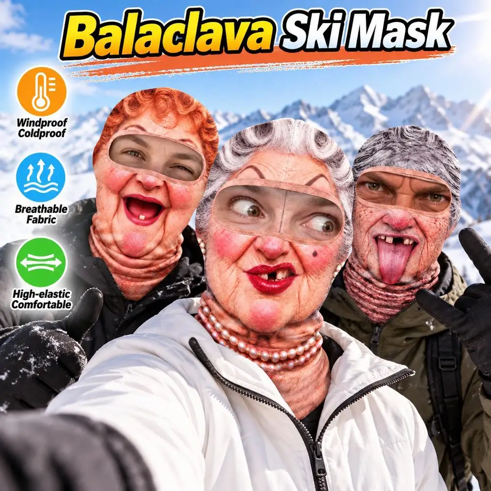 Warm Hood For Elderly Women Simulated Face Skiing Barak Hat Full Face Windproof And Cold Proof Face Mask