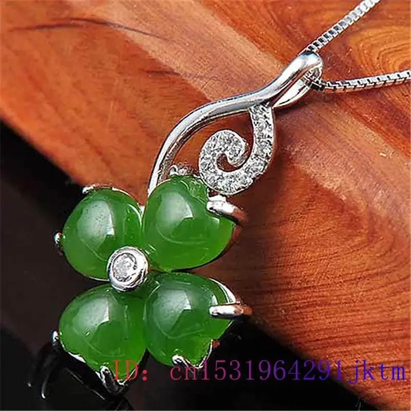 Jade Clover Pendant Agate Gifts Chinese Natural Jewelry Gemstone Women Charm Chalcedony Necklace 925 Silver Amulet Fashion