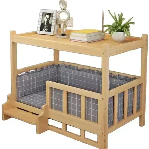 Massief Hout Materiaal Hond Kennel Hondenbed Gladde Gepolijste Teddy Hond Kennel Golden Retriever Afneembare Huisdier Bed Massief Hout Cat Kenne