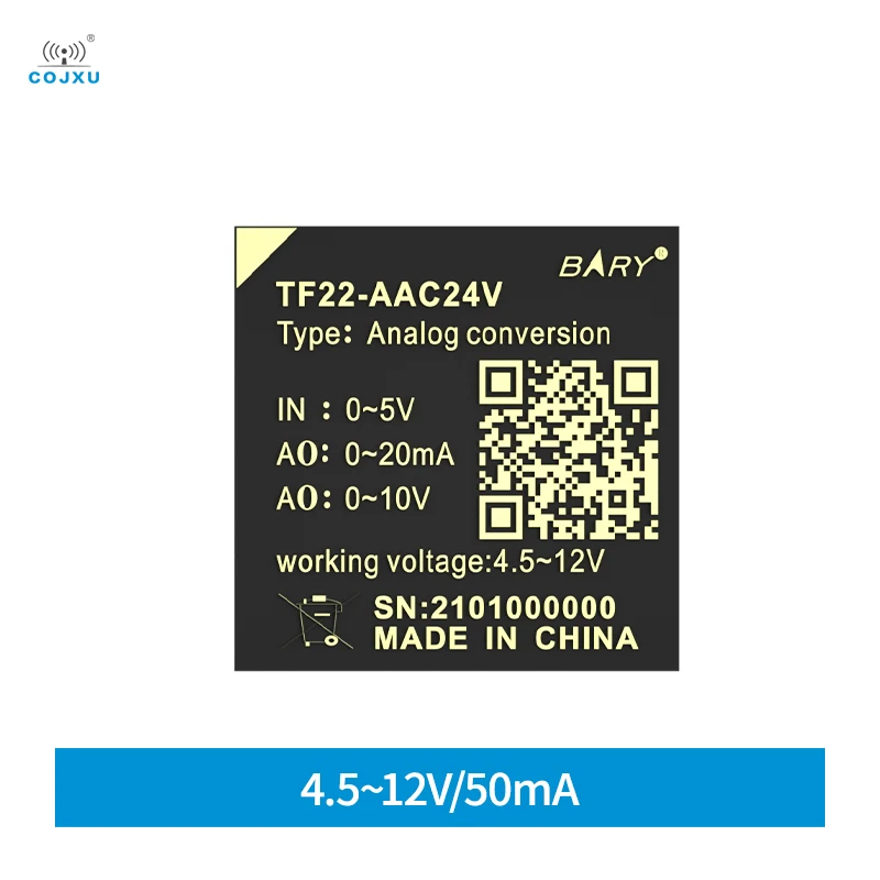 Analog Signal Conversion Module COJXU TF22-AAC24V Input Voltage 4.5-15V Output Voltage 24V/50mA Small Size Shell Fireproof