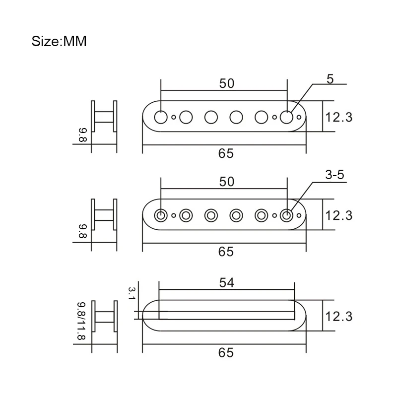 

20 шт. мини-бобины для гитарных звукоснимателей 65x12.3x9.8/11.8 мм, 6 отверстий, на винтах или с одним кабелем, черные
