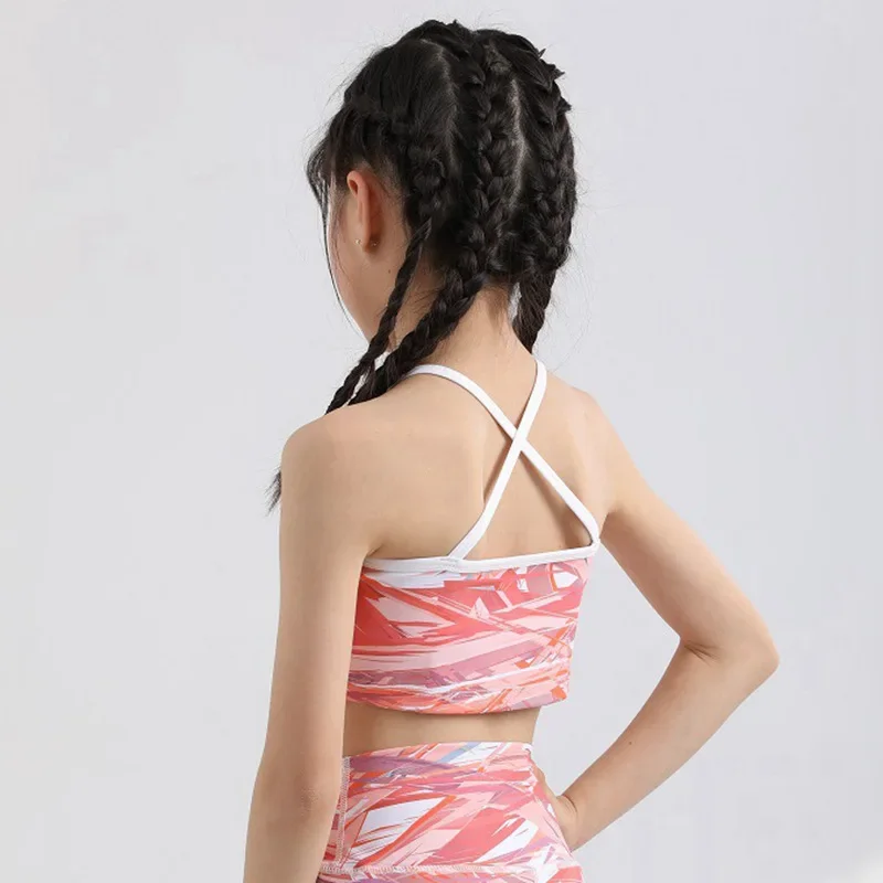 Bra Olahraga Dua Lapis Anak Perempuan Tank Top Yoga Anti Selip Pakaian Tari & Lari Punggung Terbuka Lucu untuk Pakaian Gym Musim Panas Atasan Kebugaran