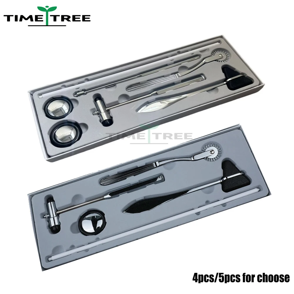4/5 Piece Neurological Hammer Set Percussion Reflex Hammer with Pointed round Triangle T-Shaped Head for Medical Educational Use