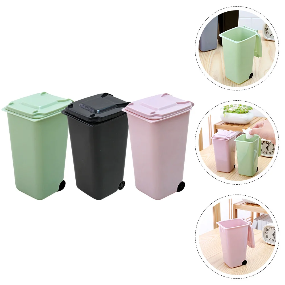 

3Pcs Covered Small Trash Can Desktop Waste Bucket Multi-Use Miniature Storage Bin for Kitchen Office Bedroom Trash Can