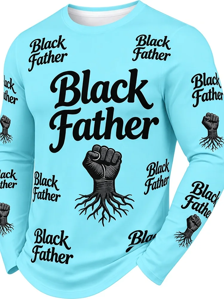 Men's Black Father Fist Roots Long Sleeve T-Shirt African American Dad Father's Day Gift Graphic Tee Pullover Tops Yellow
