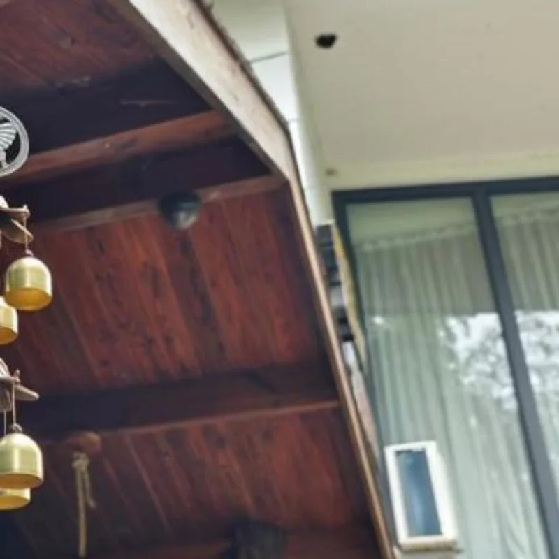 Double Metal Bell Wind Chime Brass Color Anti-Corrosion Hanging Ornament for Patio Yard Indoor Outdoor Use