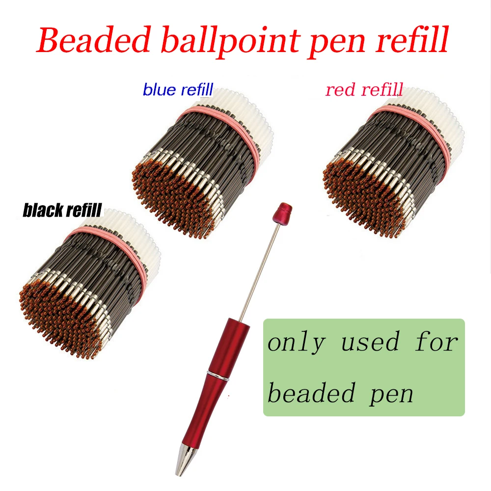 200pc Beaded Ballpoint Pen Refills Bead Pen Refill Black Blue Red Ink for Beadable Writing Pen School Office Supplie Stationery