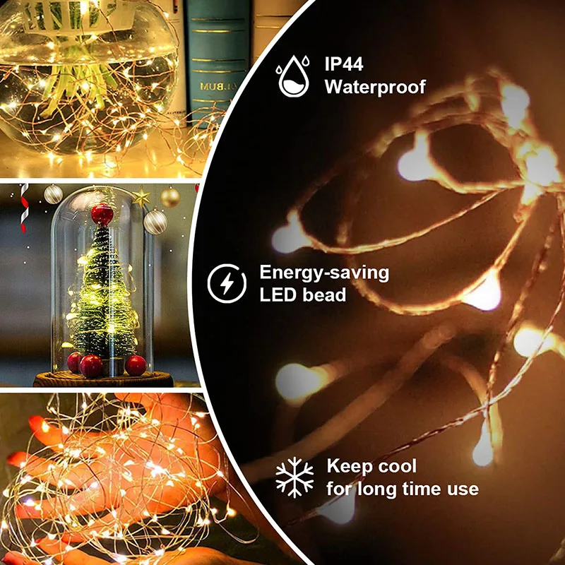 100M Outdoor Waterproof Silver Christmas Garland String Lights 8Modes Remote LED Fairy Light Decoration For Wedding New Year