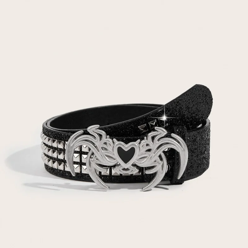 Punk Style Belt Personality Retro Embossed Heart Hot Girl Versatile Gothic Belt Dark Cool