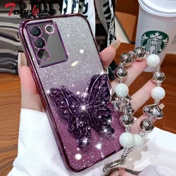 3D Butterfly Phone Holder Bead bracelet Glitter Plating Case for Samsung Galaxy A16 A26 A36 A56 A06 5G Bling Soft Back Cover