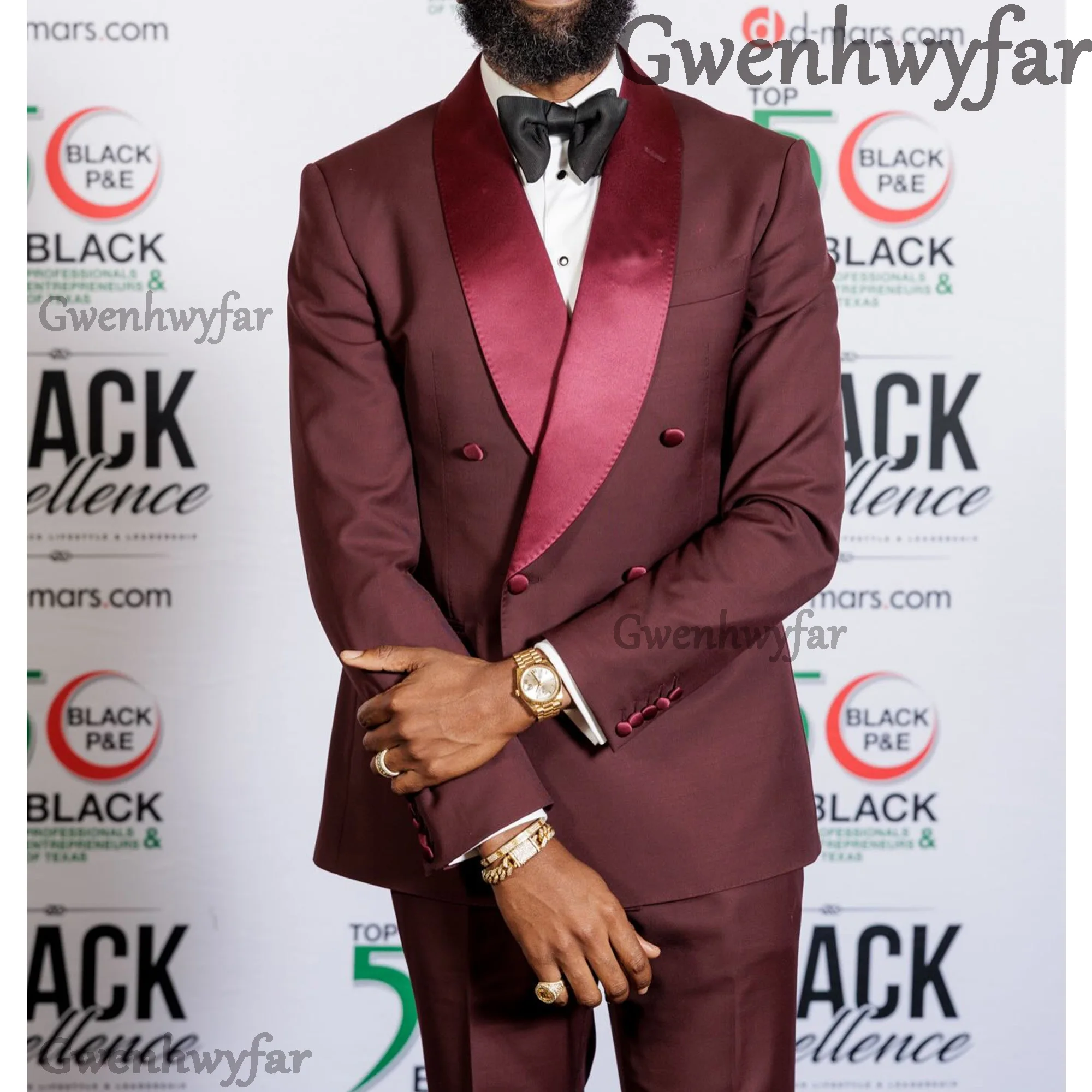 

Мужской двубортный костюм-двойка Gwenhwyfar цвета бургунди с шалевым воротником, классический пиджак для торжественных мероприятий и вечеринок