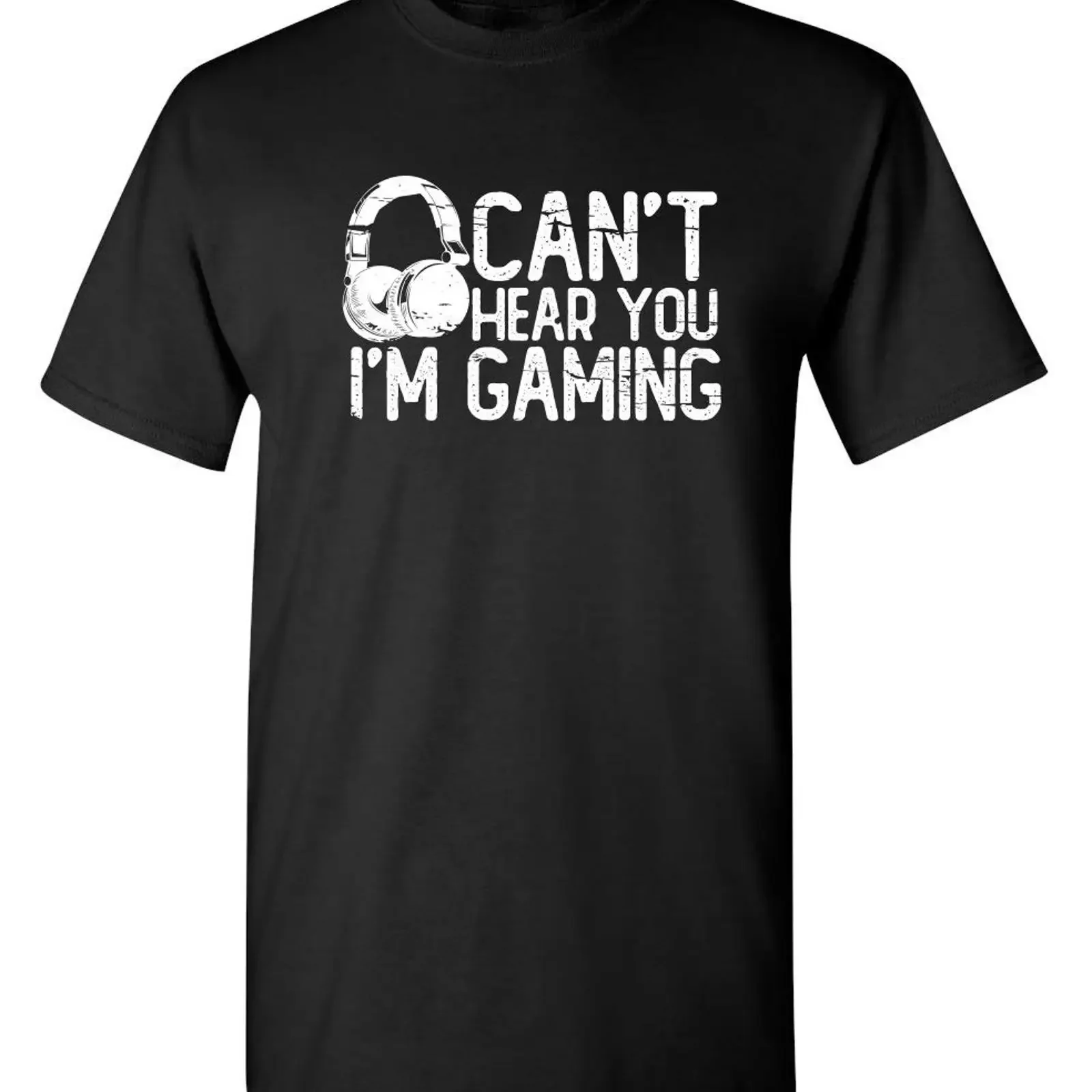 Can't Hear You I'm Gaming Headset Funny T Shirt Men Sarcastic Gamer Casual  Novelty Tops Black vintage Washed Slightly